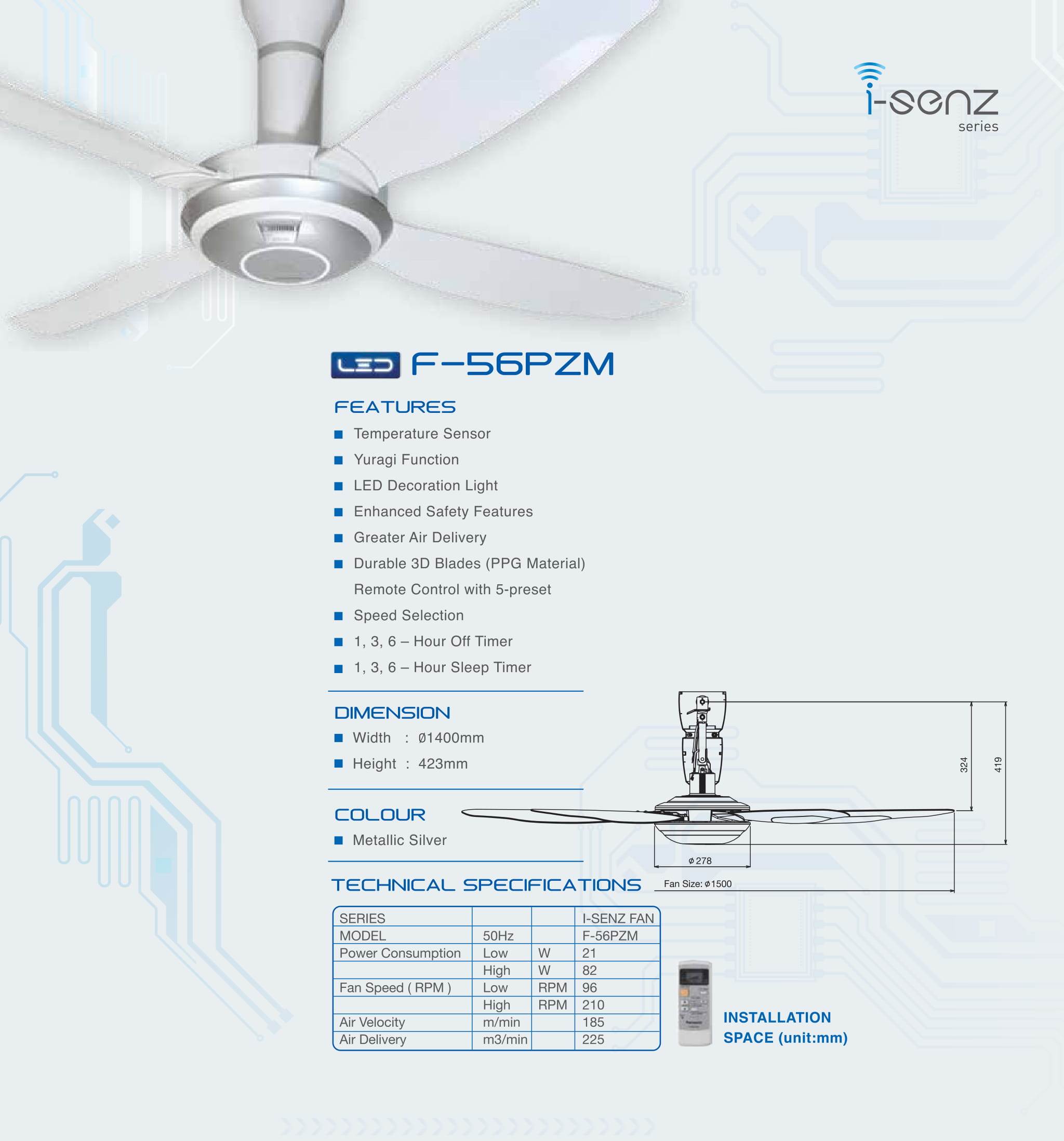 LED Ceiling Fan F-56PZM (Remote Controlled)