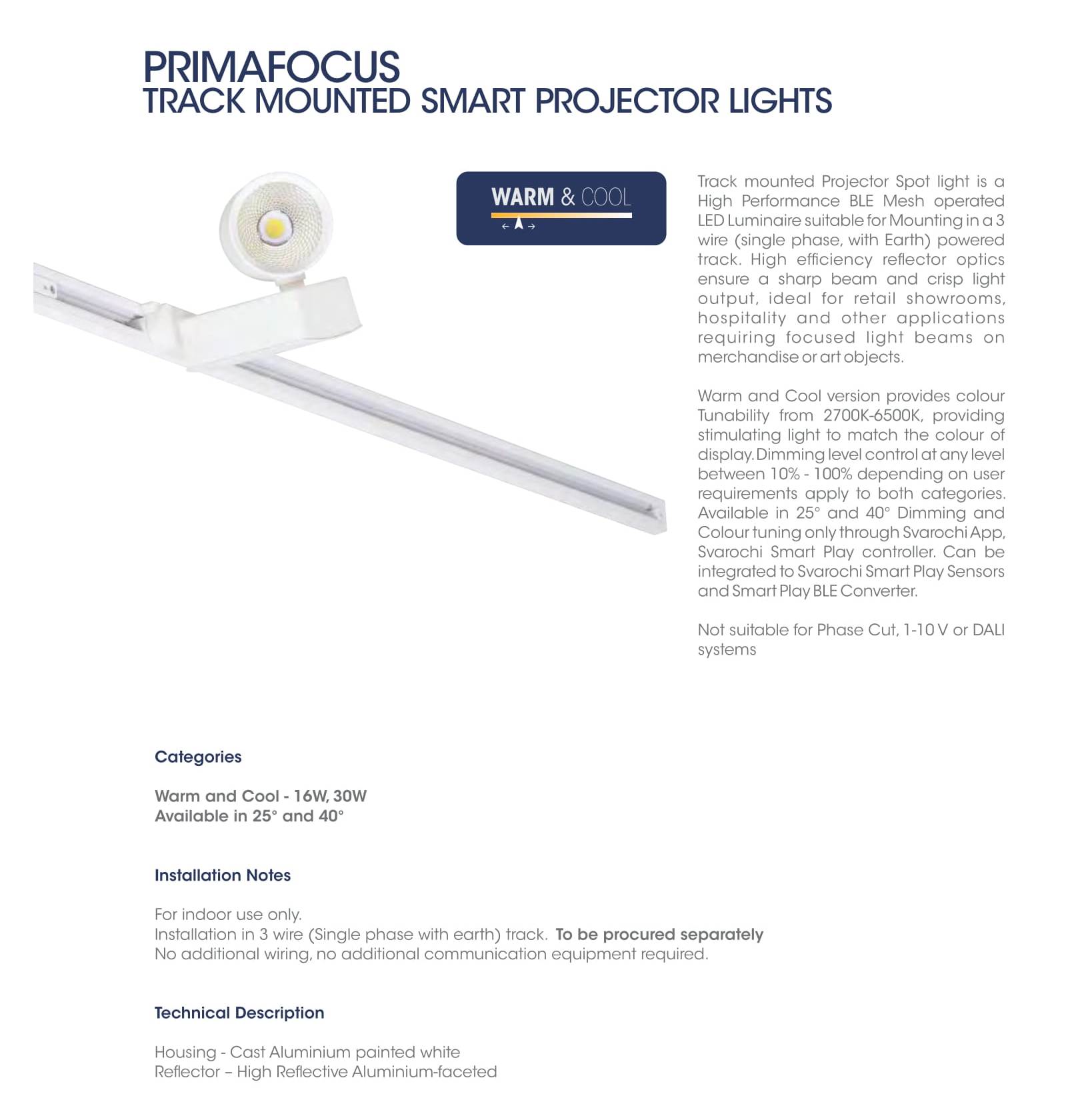 Primafocus Track Mounted Smart Projector Lights