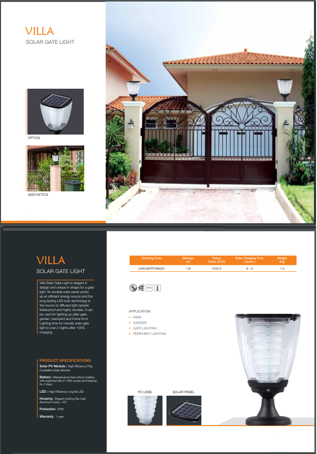 Villa Solar Gate Light