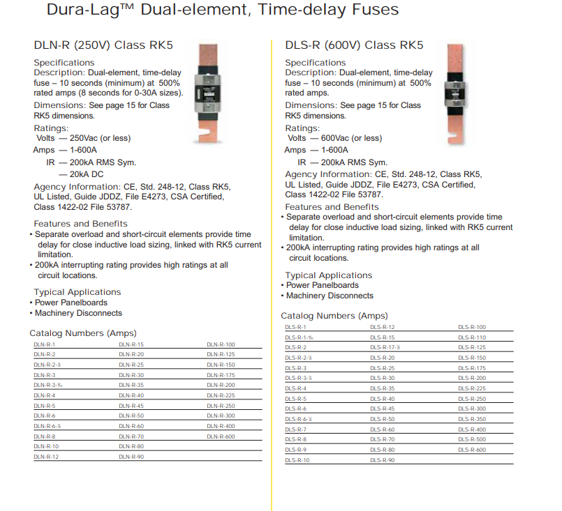 Dura Lag Dual Element Time Delay Fuses